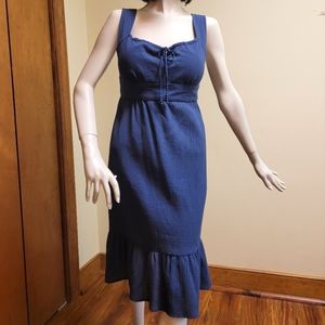 Ann Taylor Loft Blue Midi Peasant Dress, Size 4 Petite